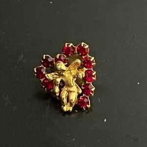 Gold Tone Angel Pin with Red Crystal Accents